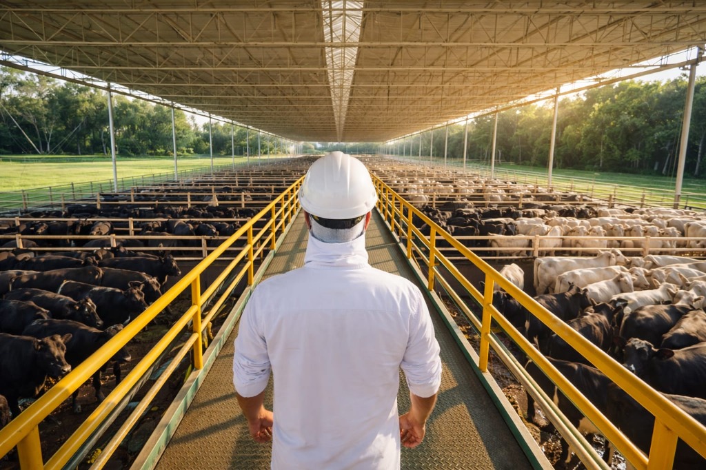 Artur com o gado no campo